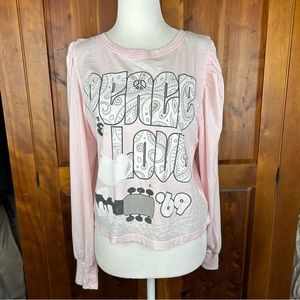 NWOT Recycled Karma Woodstock Festival Peace & Love Long Puff Sleeve Burnout Tee